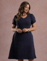 Vestido Midi Decote Princesa Com Botão Marinho