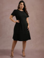 Vestido Midi Frente Com Nervuras Preto