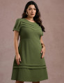 Vestido Midi Frente Com Nervuras Verde 