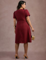 Vestido Midi Frente Com Nervuras Vinho 