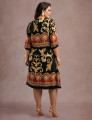 Vestido Midi Barrado Manga 3/4 Preto