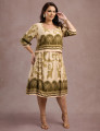 Vestido Midi Barrado Manga 3/4 Verde