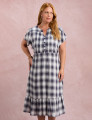 Vestido Midi Xadrez Com Botão Azul