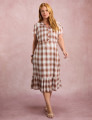 Vestido Midi Xadrez Com Botão Marrom