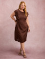 Vestido Midi Com Babados Marrom 