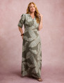 Vestido Longo Estampado Botões Musgo