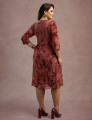 Vestido Midi Flocado Com Trança Vinho