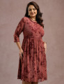 Vestido Midi Flocado Com Trança Vinho