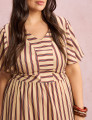 Vestido Midi Listrado Bege 