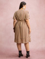 Vestido Midi Listrado Bege 