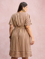 Vestido Midi Listrado Bege 