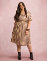 Vestido Midi Listrado Bege 