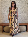 Vestido Longo Estampado Bege 