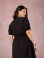 Vestido Midi Com Pesponto Preto