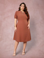 Vestido Midi Com Pesponto Marrom 