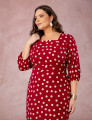 Vestido Midi Decote Princesa Poá Vinho