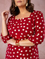Vestido Midi Decote Princesa Poá Vinho