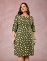 Vestido Midi Decote Princesa Poá Musgo