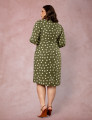 Vestido Midi Decote Princesa Poá Musgo