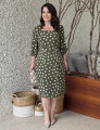 Vestido Midi Decote Princesa Poá Musgo