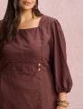 Vestido Midi Botões Metais Na Pala Marrom