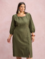 Vestido Midi Botões Metais Na Pala Musgo