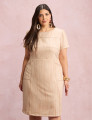 Vestido Midi Com Textura Bolso Bege 