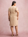 Vestido Midi Com Textura Bolso Bege 
