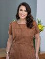 Vestido Midi Com Textura Bolso Marrom 