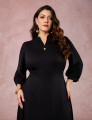 Vestido Midi Encorpado Com Nervuras Preto
