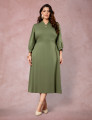 Vestido Midi Encorpado Com Nervuras Musgo