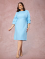 Vestido Midi Mangas Com Nervuras Azul