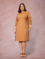 Vestido Midi Mangas Com Nervuras Marrom