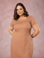 Vestido Midi Detalhe No Decote Marrom 