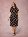 Vestido Midi Estampado Gola Boba Preto
