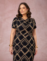 Vestido Midi Estampado Gola Boba Preto