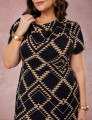 Vestido Midi Estampado Gola Boba Preto