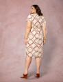 Vestido Midi Estampado Gola Boba Bege 