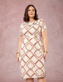 Vestido Midi Estampado Gola Boba Bege 