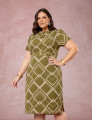 Vestido Midi Estampado Gola Boba Musgo