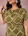 Vestido Midi Estampado Gola Boba Musgo