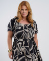 Vestido Midi Viscose Estampado Com Vivo Preto